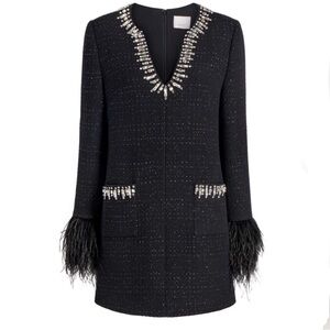 Cinq a Sept Static Boucle Kas Long Sleeve Black Mini Dress Embellished